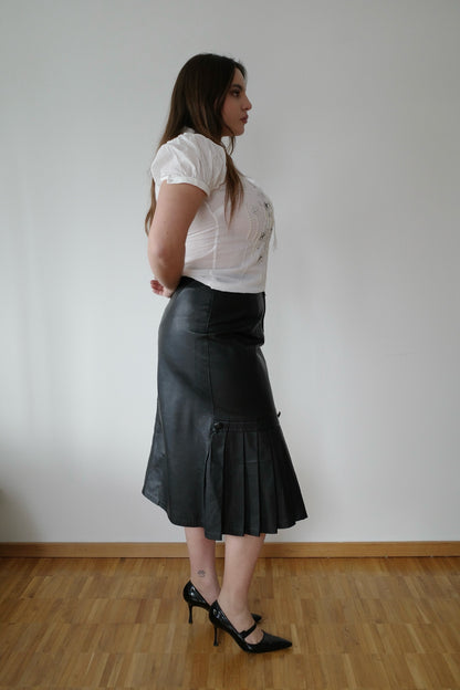 REAL LEATHER MIDI SKIRT