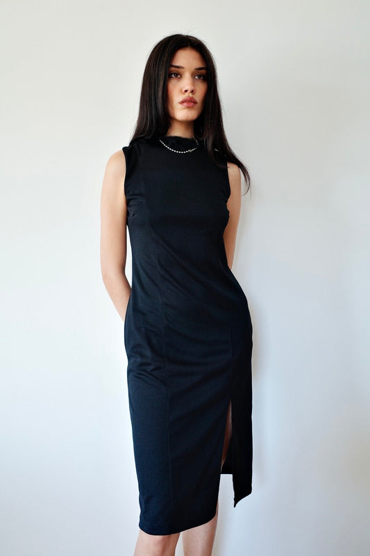 CONPIBEL DRESS W FUR COLLAR