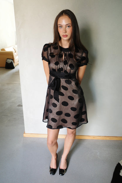 RETRO CHIFFON POLKA DOT DRESS