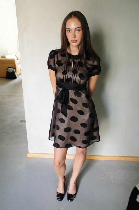 RETRO CHIFFON POLKA DOT DRESS