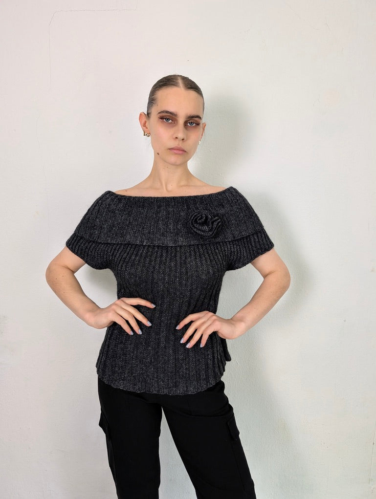 MOHAIR FLOWER BOATNECK