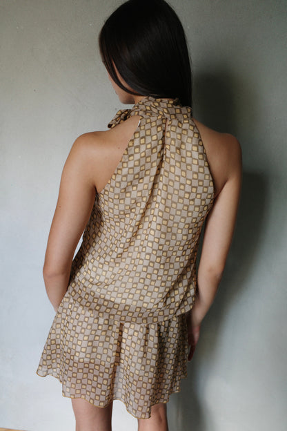 RETRO CHIFFON HALTERNECK DRESS