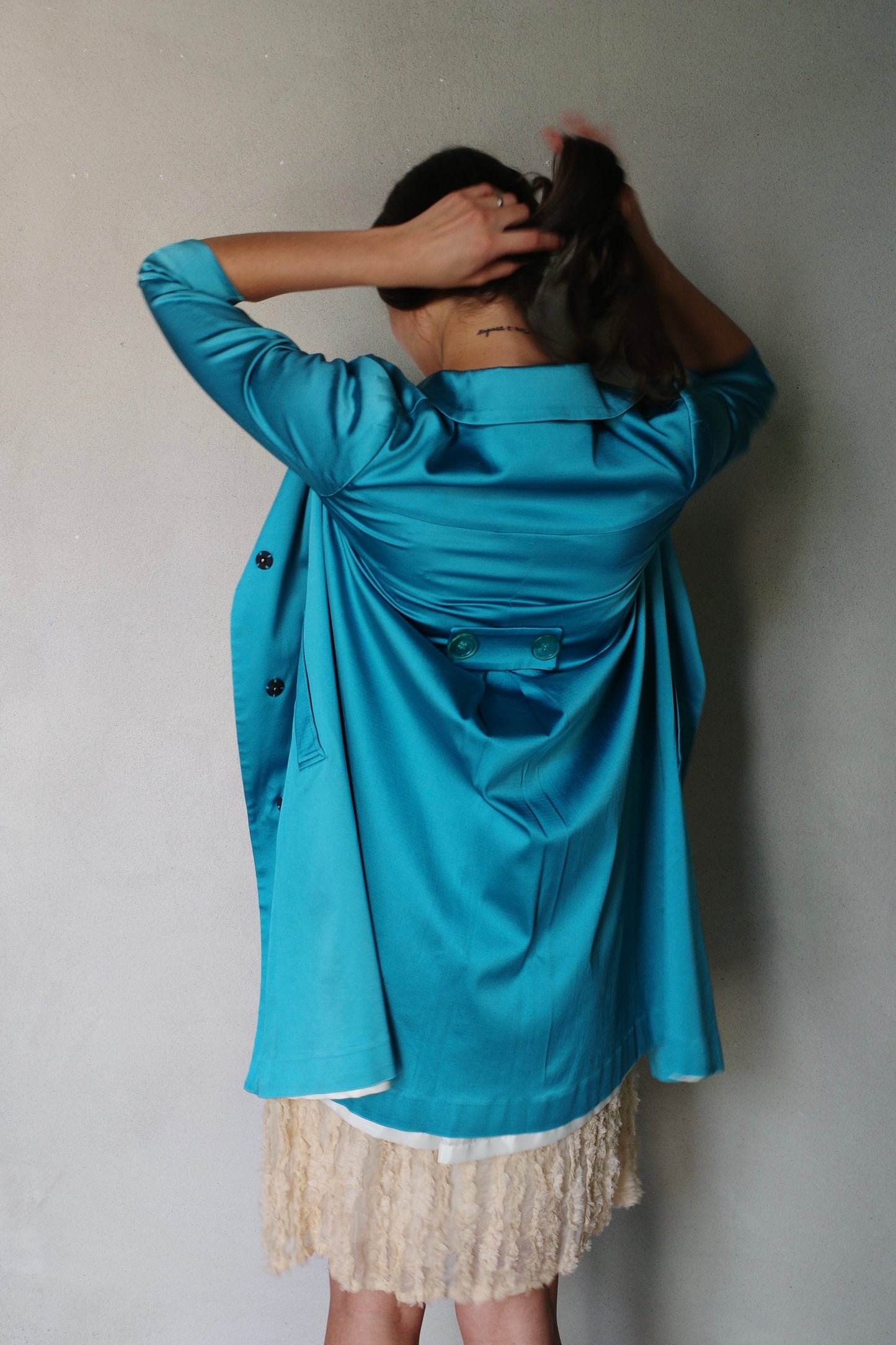 TEAL SATIN MIDI COAT