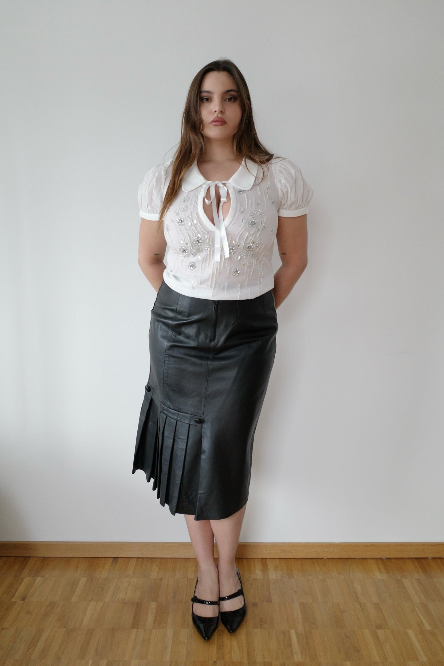 REAL LEATHER MIDI SKIRT
