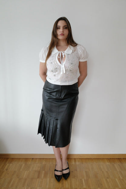 REAL LEATHER MIDI SKIRT