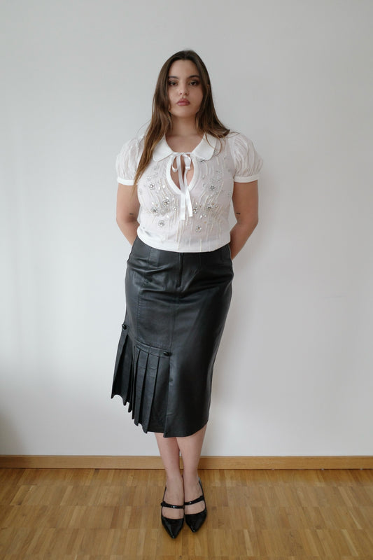 REAL LEATHER MIDI SKIRT