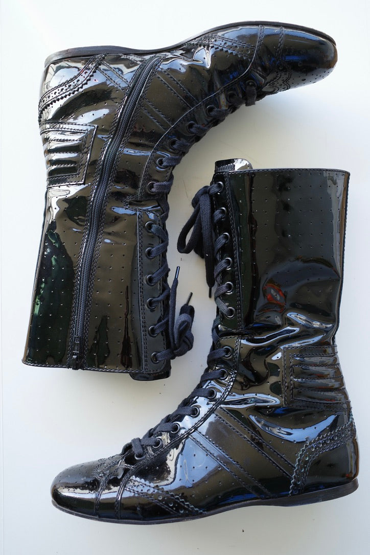 MIU MIU PATENT LEATHER BOXING BOOTS