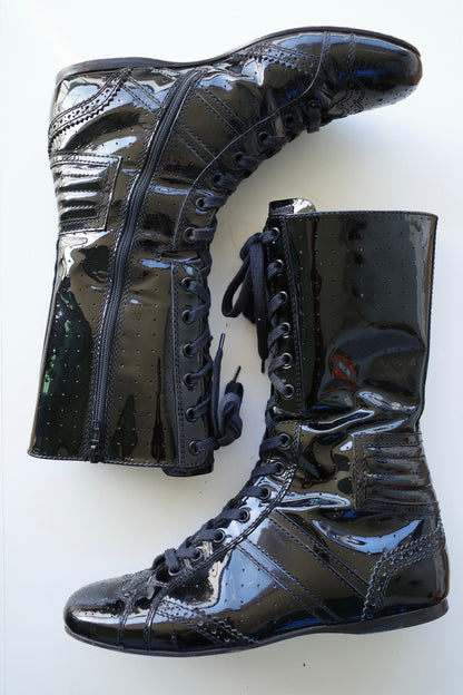 MIU MIU PATENT LEATHER BOXING BOOTS