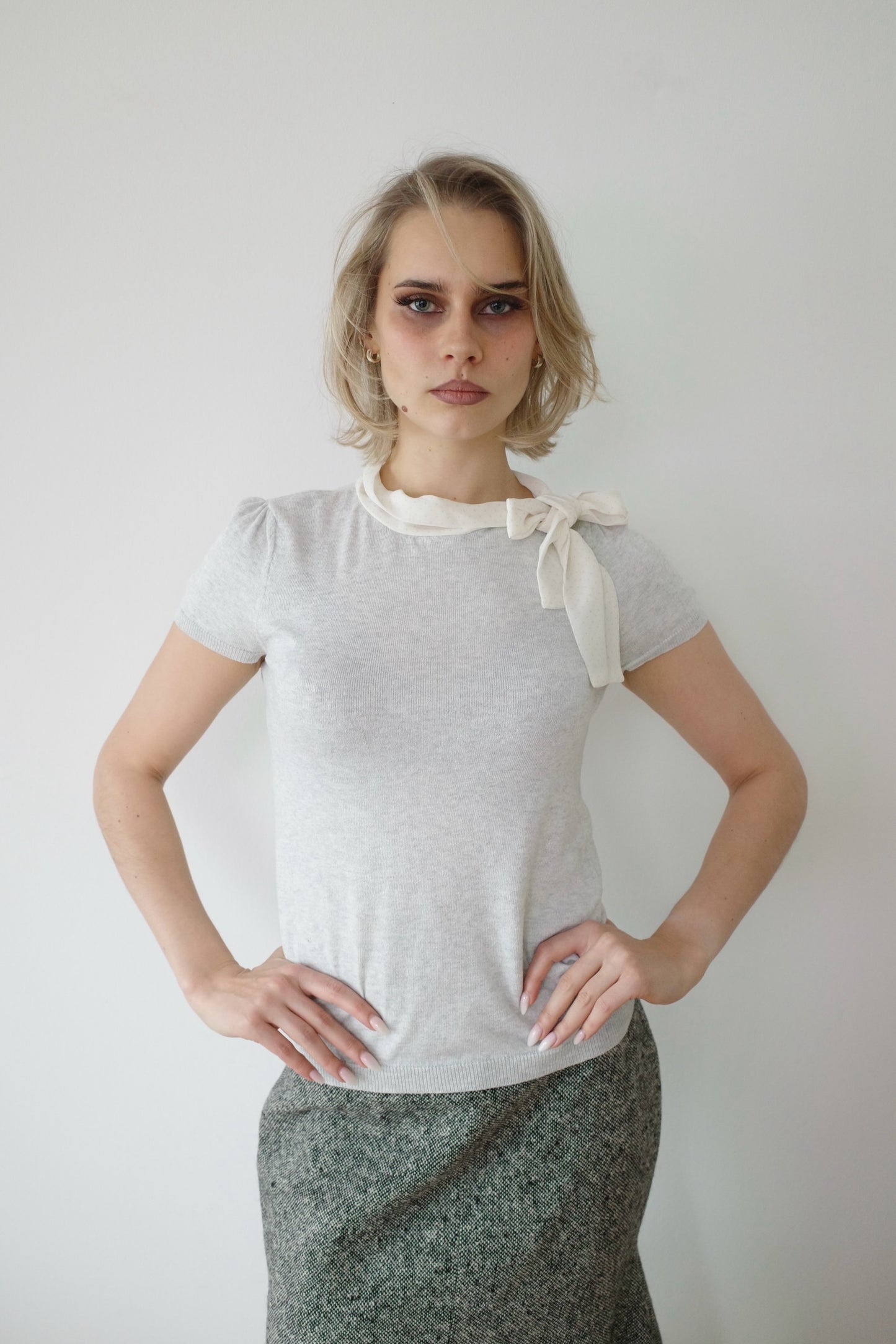 KNIT SHIRT WITH SCARF COLLAR