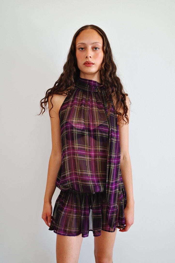 VINTAGE SHEER HALTER NECK DRESS