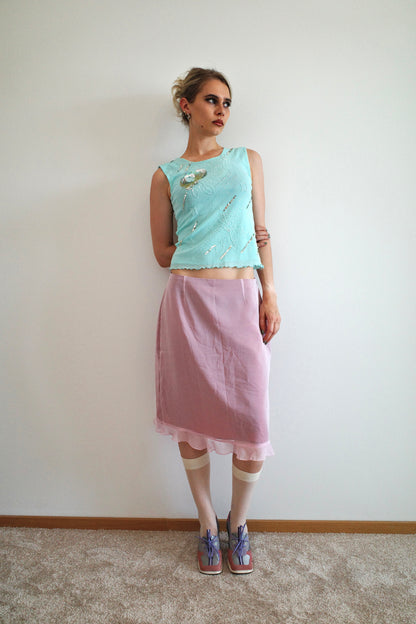 Pink Mesh Transparent Skirt