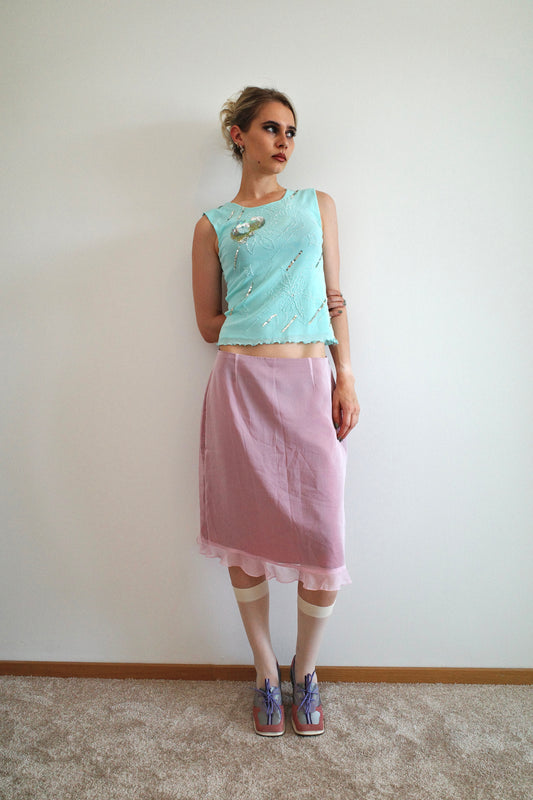 Pink Mesh Transparent Skirt