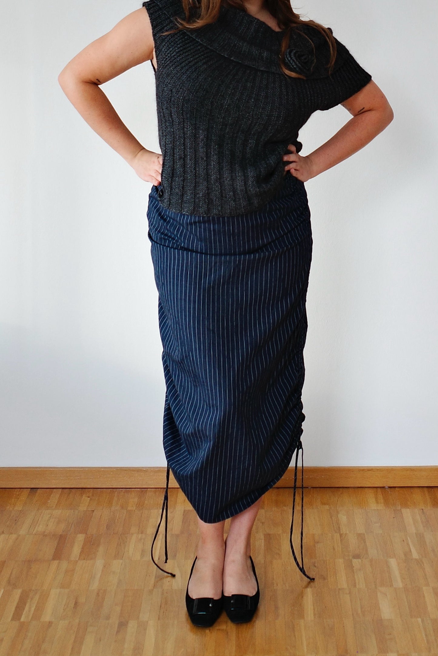 RUFFLED UP PINSTRIPE SKIRT