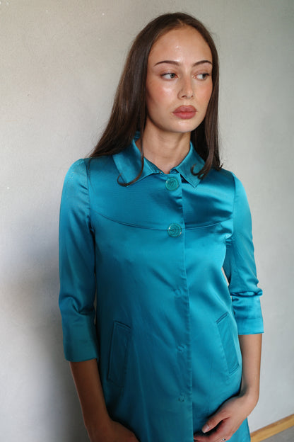 TEAL SATIN MIDI COAT