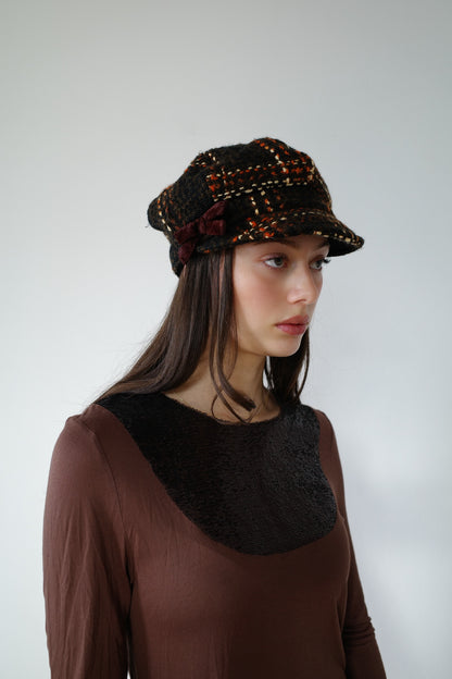 CHECKERED WOOL HAT WITH BOW