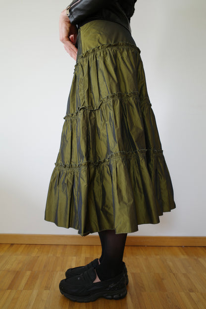RUFFLED IRIDESCENT MIDI SKIRT