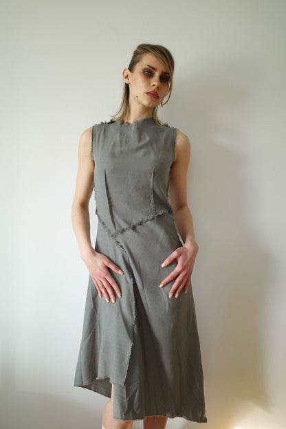 ASYMETRICAL LINEN MIDI DRESS