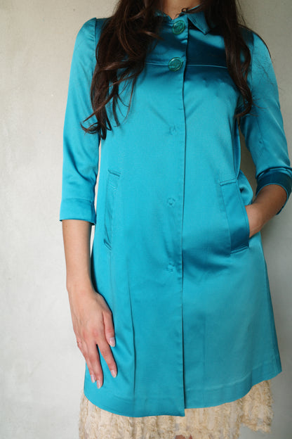 TEAL SATIN MIDI COAT