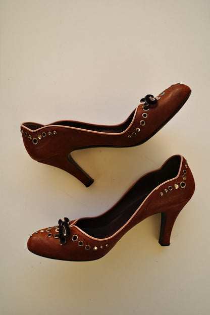 PRADA STUDDED LEATHER PUMPS