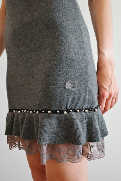 BEADED ANGORA KNIT MINIDRESS