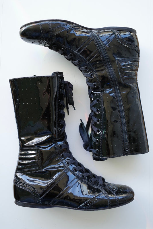 MIU MIU PATENT LEATHER BOXING BOOTS