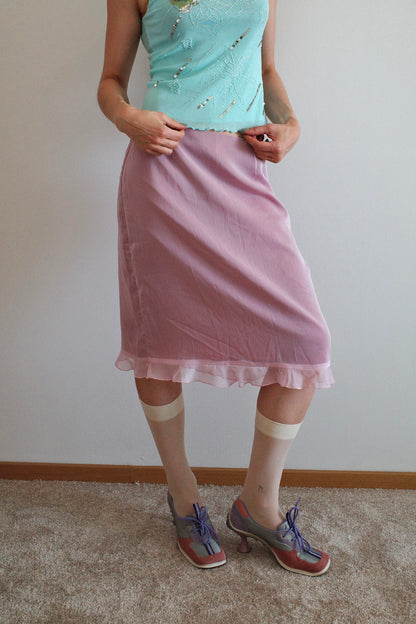 Pink Mesh Transparent Skirt