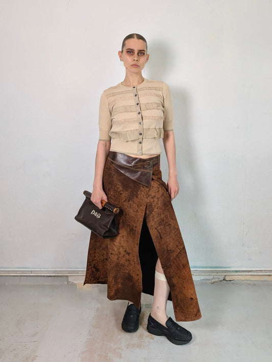 SAVE THE QUEEN LEATHER WRAP SKIRT