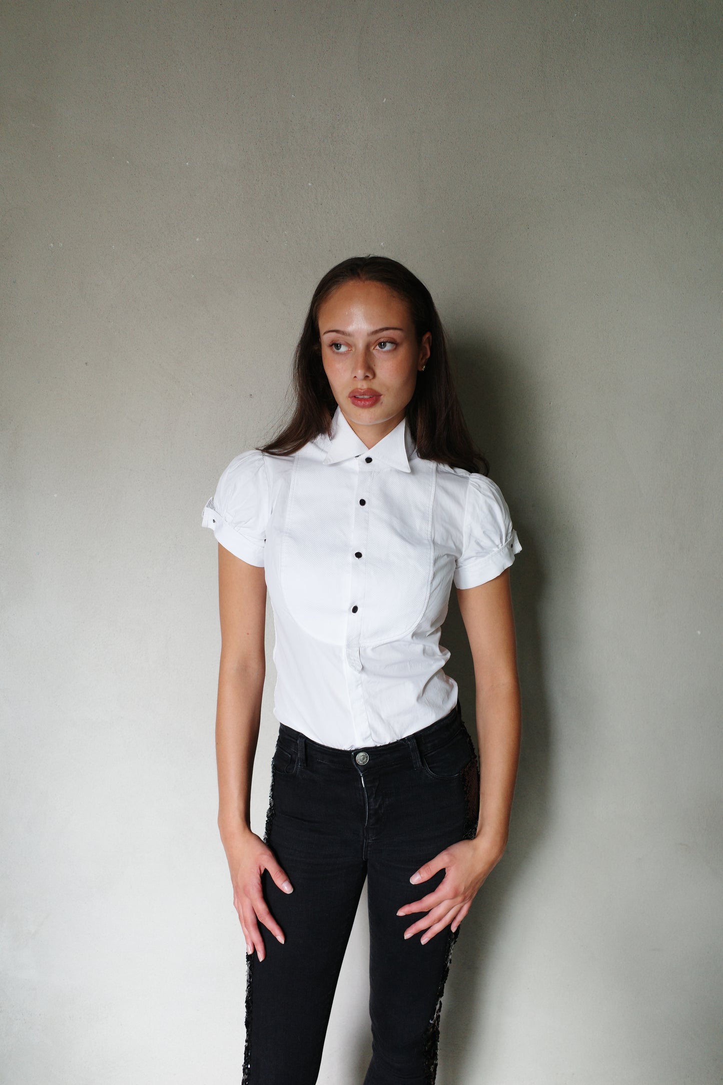 DSQUARED2 TIE COLLAR COTTON BLOUSE