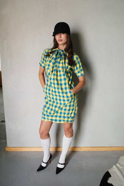 GSUS CHECKERED BALLOON DRESS