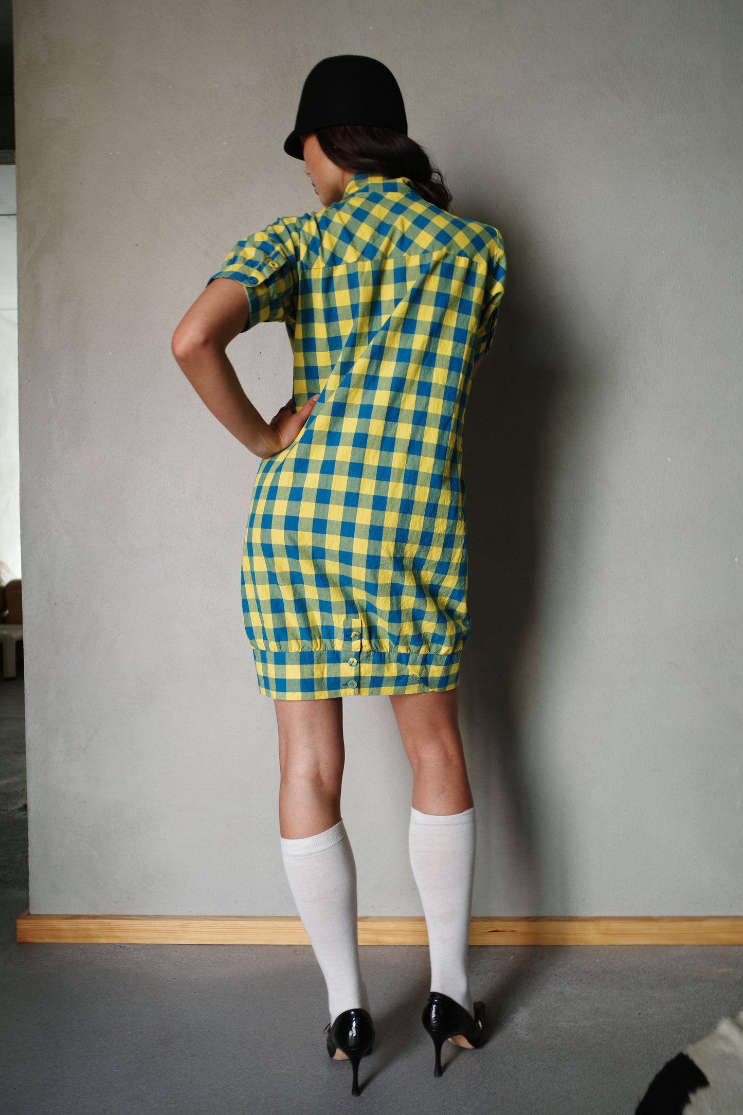 GSUS CHECKERED BALLOON DRESS