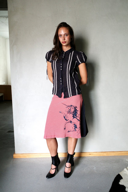 GSUS STRIPED MIDISKIRT UNICORN PRINT