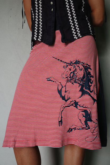 GSUS STRIPED MIDISKIRT UNICORN PRINT