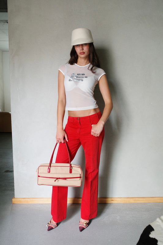 CHLOÉ RED FLARED DENIM PANTS