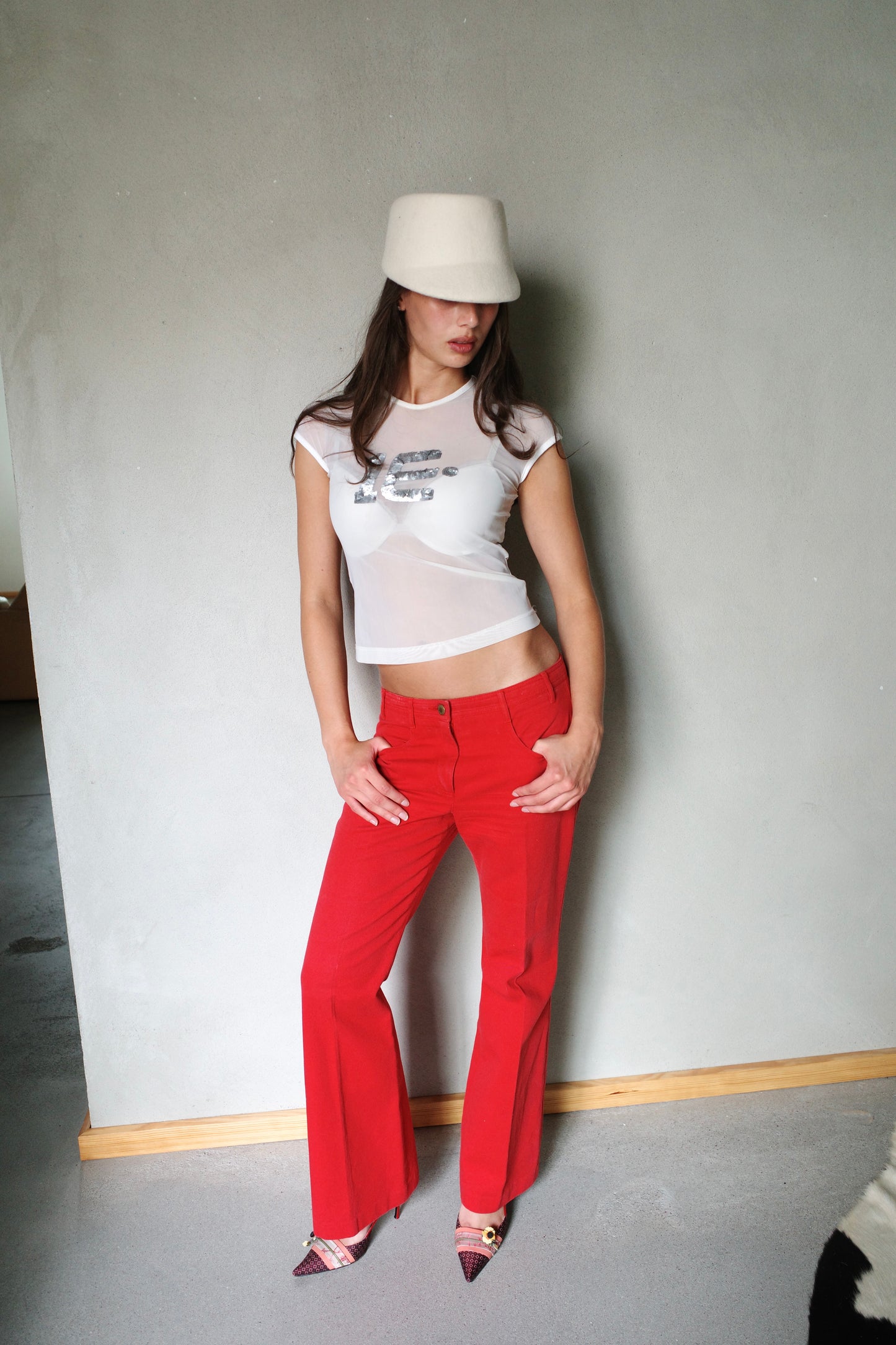 CHLOÉ RED FLARED DENIM PANTS