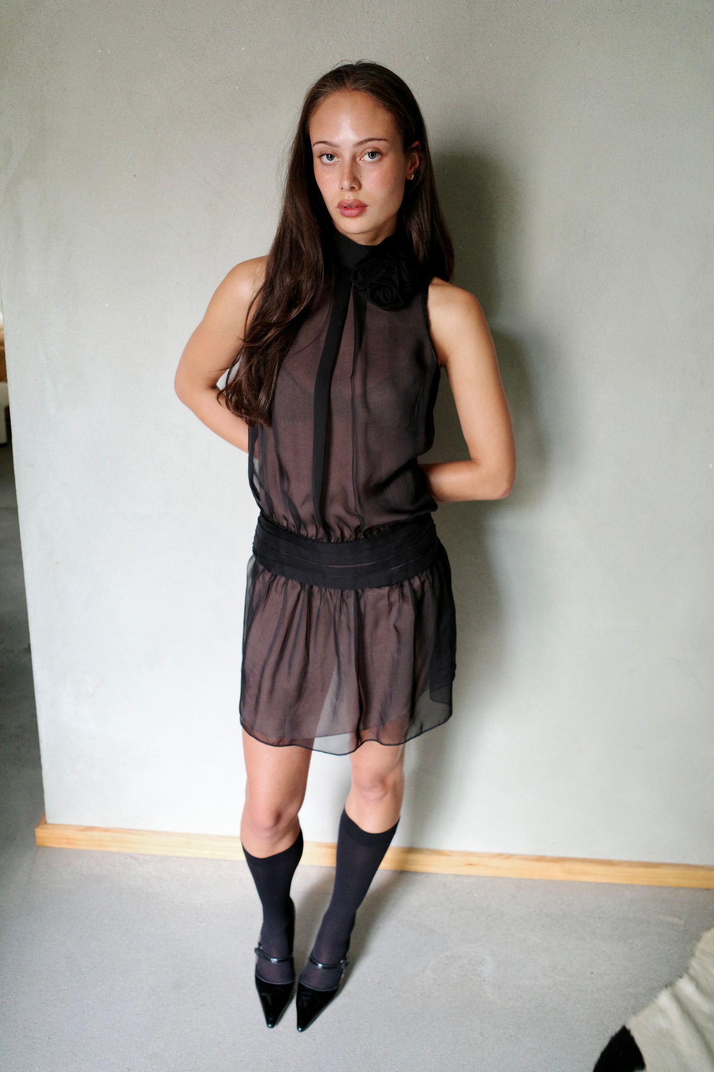 VINTAGE CHIFFON HALTERNECK DRESS
