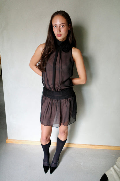 VINTAGE CHIFFON HALTERNECK DRESS
