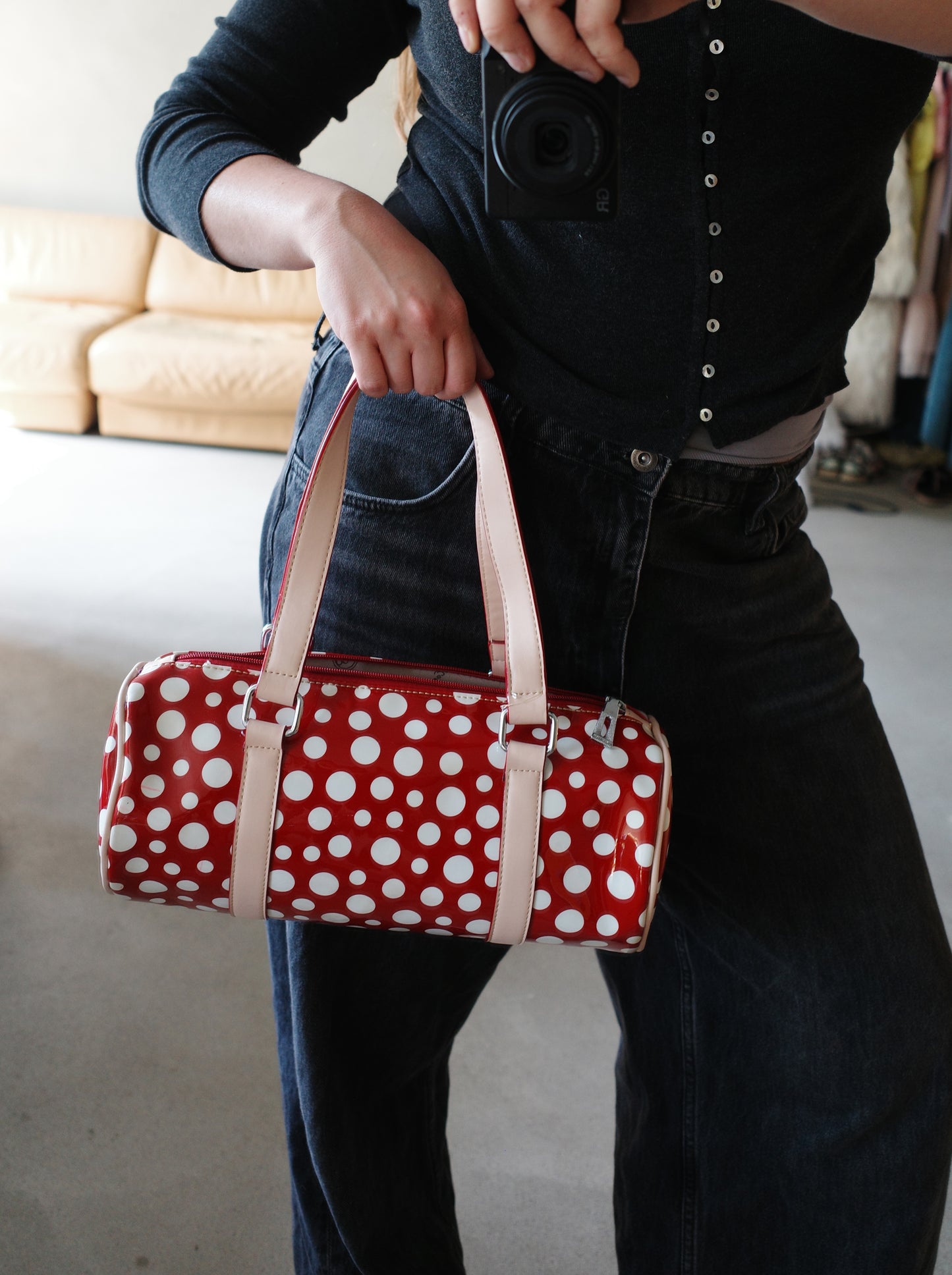 VINTAGE POLKA DOT BARREL BAG (YAYOI KUSAMA STYLE)